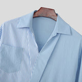 WIAOFELLAS  -  Men Shirt Striped Patchwork Lapel Long Sleeve Men Clothing Streetwear Korean Style Fashion Oversize Shirts Casual Tops