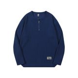 WIAOFELLAS  -  Men Clothing Trend Long Sleeve Half Zipper T-Shirt Loose Spring Autumn Split American Tide T- Tops Solid Tees Shirts Tshirt New