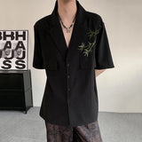 WIAOFELLAS  -  Niche Design Men's Shirts Lapel Single Breasted Bamboo Embroidery Contrast Color Ice Silk Loose Male Clothing New