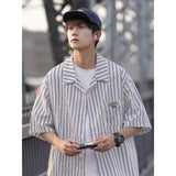 Wiaofellas  -  Leisure Hot Selling New Summer Short Sleeved Shirt, Men's Loose Striped Men's and Women's Casual Oversize Shirt