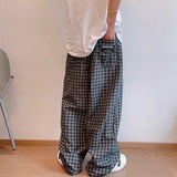 Wiaofellas  -  Men Y2k Black Gray Contrast Plaid Casual Pants Daily Streetwear Casual Personality Versatile Comfortable Straight Pants Men