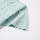 WIAOFELLAS  -  Summer Men's Knit Lapel Striped Polo Shirt Solid Short Sleeve Fashion Light Luxury Popular Clothing Retro Knitwear Tops M-3XL