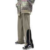Wiaofellas  -  Spring Autumn Men's Zipper Design Casual Pants Slit Straight Leg Patchwork Loose Fit Harajuku Style Fashionable All-Match