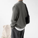 WIAOFELLAS  -  Men Shirt Solid Color Stand Collar Long Sleeve Loose Men Clothing Streetwear Korean Style Fashion Casual Shirts