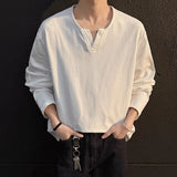 WIAOFELLAS  -  Spring Cotton Long Sleeved T-shirt Men Fashion White V-neck T Shirt Men Streetwear Korean Loose Pullover T Shirt Mens Top M-2XL