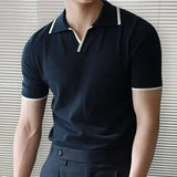 WIAOFELLAS  -  Top Quality Summer Stripe Color Matching Knitted Polo Shirt Personalized Slim Small V Neck Lapel Short Sleeve Tshirt Knitted Top