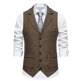 WIAOFELLAS  -  Coffee Lapel Men's British Retro Vest Slim Loose Literary Solid Color Versatile Cardigan Top