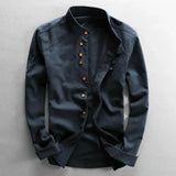 Wiaofellas  -  Men Cotton Linen Shirt Formal Retro Chinese Style Long Sleeve Casual Shirts Soft Comfort Tailor-made T-Shirts