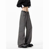 WIAOFELLAS  -  Grey Straight-leg Casual Pants Men American Streetwear Brand Retro and Stylish Loose Wide-leg Plaid Suit Pants