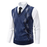Wiaofellas  -  Men's Knitted Warm Sweater in Autumn and Winter V-neck Vest Diamond Grid Twisted Flower Casual Fashion Versatile Top