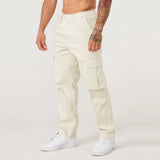 Wiaofellas  -  Men Khaki Wide Leg Pants Summer Male Button Pocket Loose Straight Cargo Full Trousers