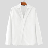 WIAOFELLAS  -  Men Shirt Solid Lapel Long Sleeve Loose Casual Men Clothing Korean Style Streetwear Pockets Fashion Tops Male Shirts