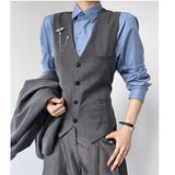 WIAOFELLAS  -  High-end Black Gray Suit Vest Fashion Men Women Same Neutral Style Slim Business Casual Blazer Vest Urban Streetwear