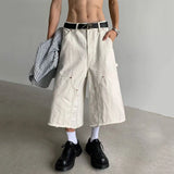WIAOFELLAS  -  New Summer Men's Casual Shorts Solid Color Splicing Raw Edge Casual Bottom Straight Leg Loose Male Trousers Simple