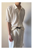 WIAOFELLAS  -  Fashion Men's Knit Hollow Out Texture Solid Color Shirts Trendy Single-breasted Lapel Casual Tops Male Summer