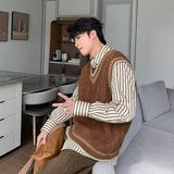 WIAOFELLAS  -  Spring and Autumn Academy Sweater Men's Casual V-neck Vest Sweater Korean Style Fashion Loose Candid Top