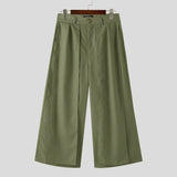 Wiaofellas  -  Men Wide Leg Pants Solid Color Button Joggers Loose Casual Irregular Trousers Men Streetwear Fashion Long Pants