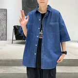 Wiaofellas  -  Summer Lightweight Men's Denim Shirt Short Sleeve Casual Loose Vintage Coat