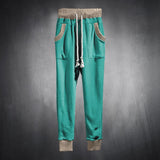 WIAOFELLAS  -  Spring Autumn Casual Sports Trousers Mens Street Loose Leg Drawstring Personalized Contrast Color Knitted Casual Work Pants