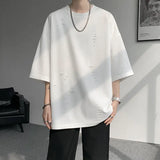 WIAOFELLAS  -  Summer Hip Hop Hole T-Shirts Men Loose O-Neck Short Sleeve Streetwear Tshirt Male Youthful Vitality Casual Patchwork Tees Tops