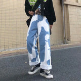 Wiaofellas  -  Trend Brand Gradient Tie Dye Jeans for Men Loose Fit Plus Size High Street Couple Wide Leg Straight Leg Camouflage Dad