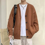 WIAOFELLAS  -  Korean Sle Casual Loose Knitted Sweater Men's Autumn Trendy Simple Open Cardigan Sweater New Lazy Outerwear