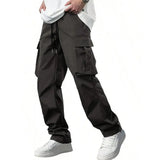 WIAOFELLAS  -  Casual Cargo Pants with Dstring And kets Workwear Sle Loose Fit High Waist Men's  Color Utili Trousers