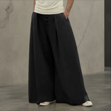 WIAOFELLAS  -  Men Wide Leg Pants Solid Color Joggers Loose Elastic Waist Trousers Men Streetwear Fashion Casual Long Pants S-5XL
