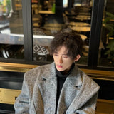 WIAOFELLAS  -  Short Woolen Coat Men's Autumn Winter Shoulder Pad Jacket Thickened Wool Blends Suit Solid Color Long Sleeves Cotton Coats