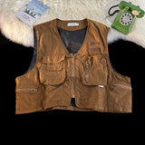 WIAOFELLAS  -  American Outdoor Multi-function Short Vest Jacket Basic Commuting Versatile Vest Cityboy Workwear Waistcoat Aesthetic Urban Chic