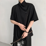 WIAOFELLAS  -  New Chinese Style Men's Shirts Button Design Solid Color Menswear Short Sleeved Loose Male Clothing Personalized