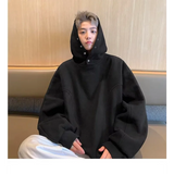 WIAOFELLAS  -  Men Hong Kong Style Thin Hoodie Loose Casual Button Design Sense Spring Autumn Solid Color Hooded Pullover Top