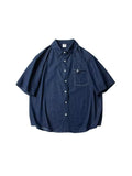 Wiaofellas  -  Retro Japanese Style Loose Men's Denim Shirt Short Sleeve Blue Jeans Outerwear Couple's Summer New Arrival Workwear