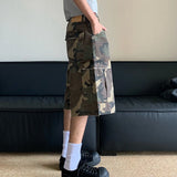 Wiaofellas  -  fall outfits American Style Washed Camouflage Multi Pocket Workwear Pants Loose Straight Leg Casual Shorts Male Trousers
