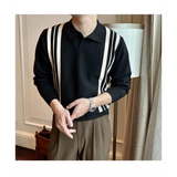 WIAOFELLAS  -  Men's Spring Autumn New Sweater British Retro Stripe Color Block Slim Fit Fashion Elegant Business Casual Knitted Top