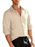 2025 New Jacquard Long Sleeve Button Cardigan Jacket Men's Solid Color Casual Sports Loose Men's Shirt