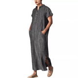 WIAOFELLAS  -  New Muslim Middle Eastern Arabic Dubai Men's Casual Fashion Loose Striped Short Sleeve Robe Shirt