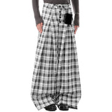 Wiaofellas  -  Men Plaid Pants Button Joggers Loose Casual Wide Leg Trousers Men Pleated Streetwear Baggy Fashion Wide Leg Pants