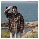 WIAOFELLAS  -  American retro plaid shirt men's autumn and winter thickened and fleece warm, trendy loose and casual long-sleeved shirt jacket