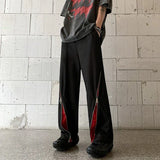 WIAOFELLAS  -  Contrasted Color Splicing Fork Pants Summer Design Niche Zipper Straight Pants European and American Hiphop Street Blowout Pants