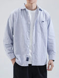 Wiaofellas Autumn New Classic Striped Men's Shirts Long Sleeve Oxford Cotton Men Clothing Work Casual Shirt Male Loose Blouse