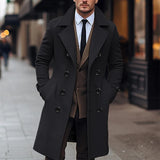 Wiaofellas  -  Vintage Double Breasted Woolen Overcoats Men Long Jackets Spring Fashion Solid Color Turn-down Collar Coats For Mens Streetwear