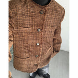 WIAOFELLAS  -  Men's Jackets Round Collar Niche Design Single Breasted Personalized Solid Color Loose Male Coats Korean 2025 Spring