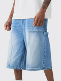 WIAOFELLAS  -  Men s Distressed Denim Shorts with Cargo Pockets and Relaxed Fit Knee-Length Pull-On Jeans