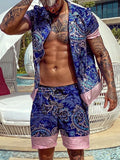 Wiaofellas  -  Fashion Leopard Print Two Piece Set Men Beach Style Sexy Buttoned Lapel Shirt And Shorts Outfit Suits Casual Loose Mens Clothes