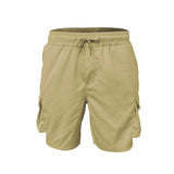 Wiaofellas  -  New Summer Pure Color Drawstring Shorts Men Vintage Patches Pockets Design Cargo Shorts Casual Tie-up Loose Straight Shorts Male