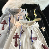 WIAOFELLAS  -  Couple Zip-up Hoodie Vintage Gothic Embroidery Patterns Hooded Coat Autumn Winter New Hip-hop Loose Male Hoodies