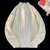 WIAOFELLAS  -  New Korean Loose Round Neck Lazy Style Half High Neck Sweater
