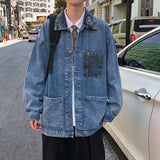 Wiaofellas New Cotton Denim Jacket Men's Casual Solid Color Lapel Single Breasted Jeans Jacket Men's Fall Loose Quality Men's Jacket