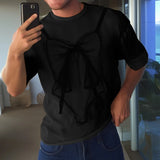 WIAOFELLAS  -  Men T Shirt Lace Patchwork O-neck Short Sleeve Loose Male Tee Tops Streetwear Summer 2025 Fashion Men Clothing S-5XL